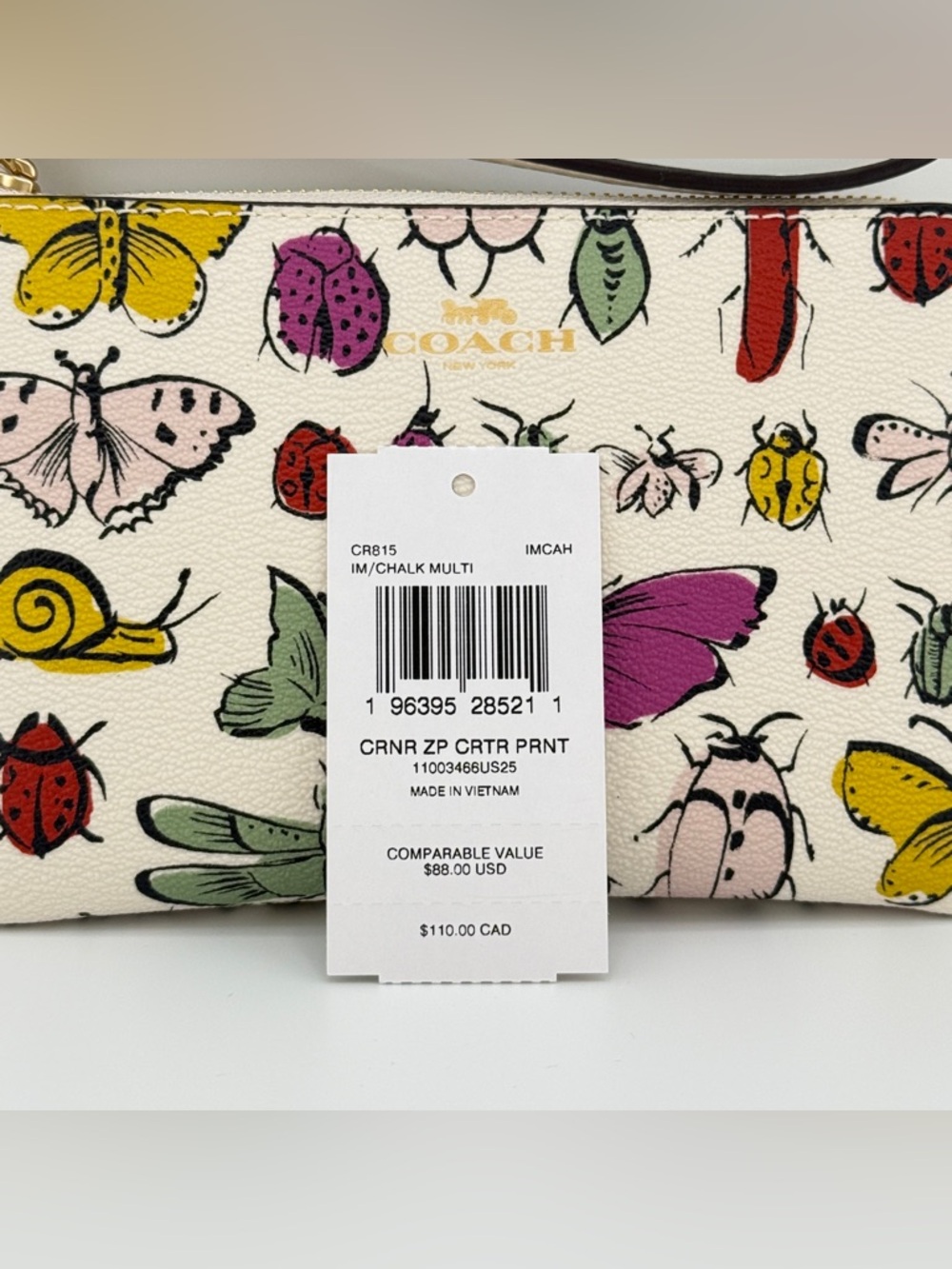 Coach Chalk Multi Corner Zip Wristlet Bug Print NWT - Picture 6 of 7